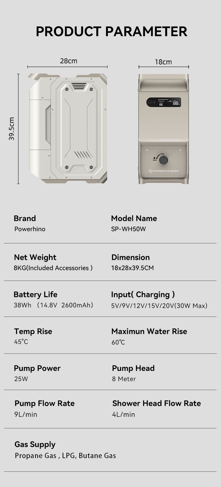Powerhino Rechargeable 3L Wate - Outdoor Camping Shower 评论和价格