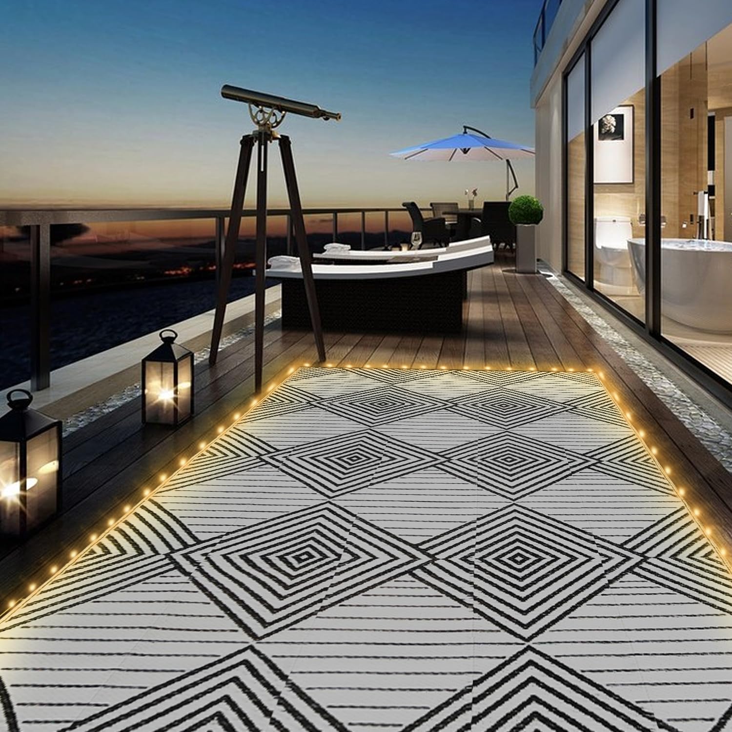 6x9ft Waterproof Outdoor Rug w - Outdoor Camping Rug With Led Lights 评论和价格