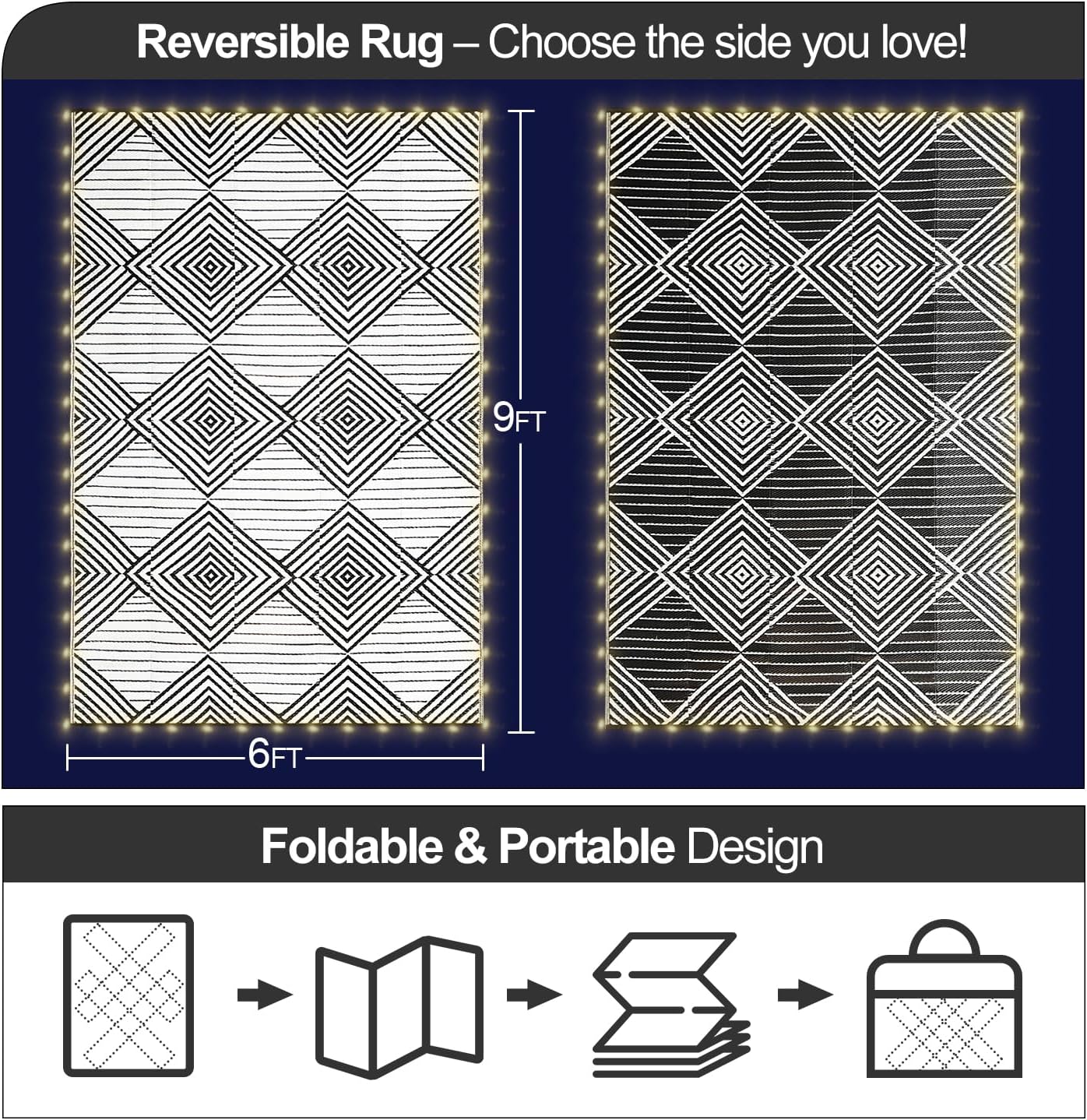 6x9ft Waterproof Outdoor Rug w - Outdoor Camping Rug With Led Lights 评论和价格