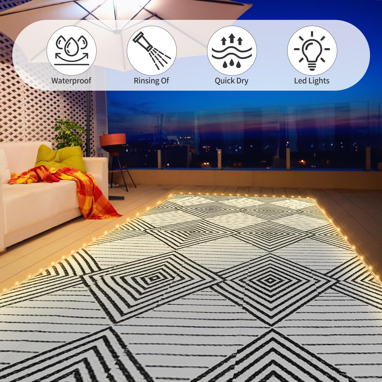 6x9ft Waterproof Outdoor Rug w - Outdoor Camping Rug With Led Lights 评论和价格